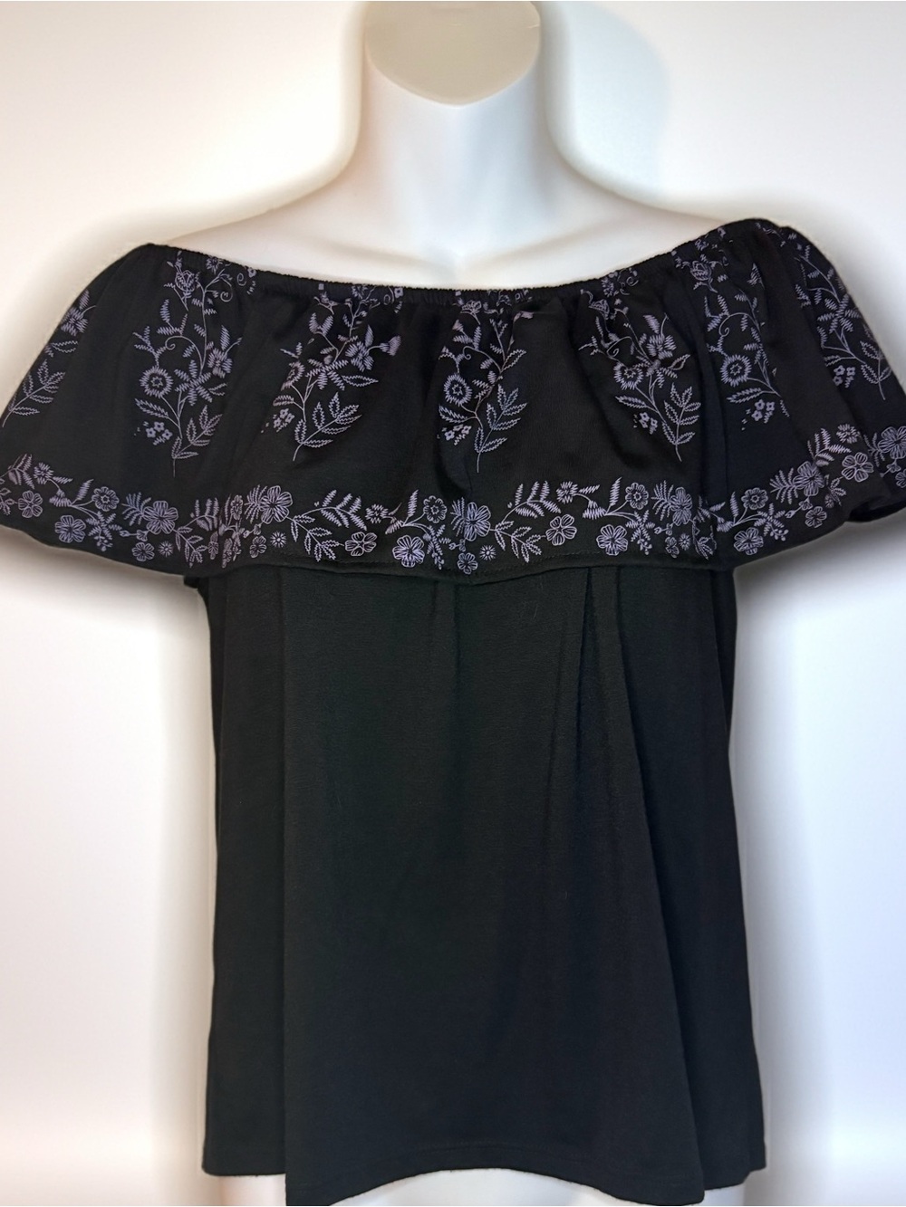 Absolutely Famous Black Tunic with Light Lavender Floral Embroidery